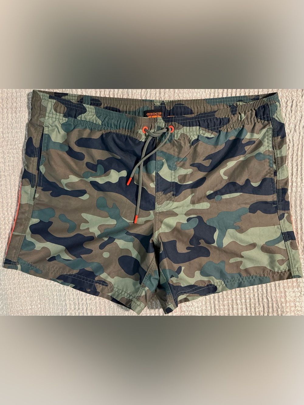 Sundek Camo Swim Trunks Mens Medium Board Shorts Orange Stripe Surf